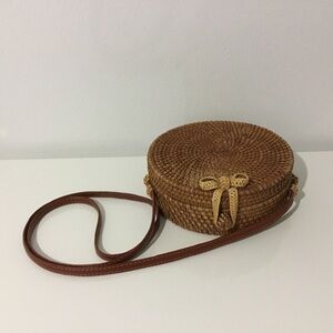 Handbag Shoulder Bag Crossbody Purse Wicker Honey Color Pretty Floral Lining